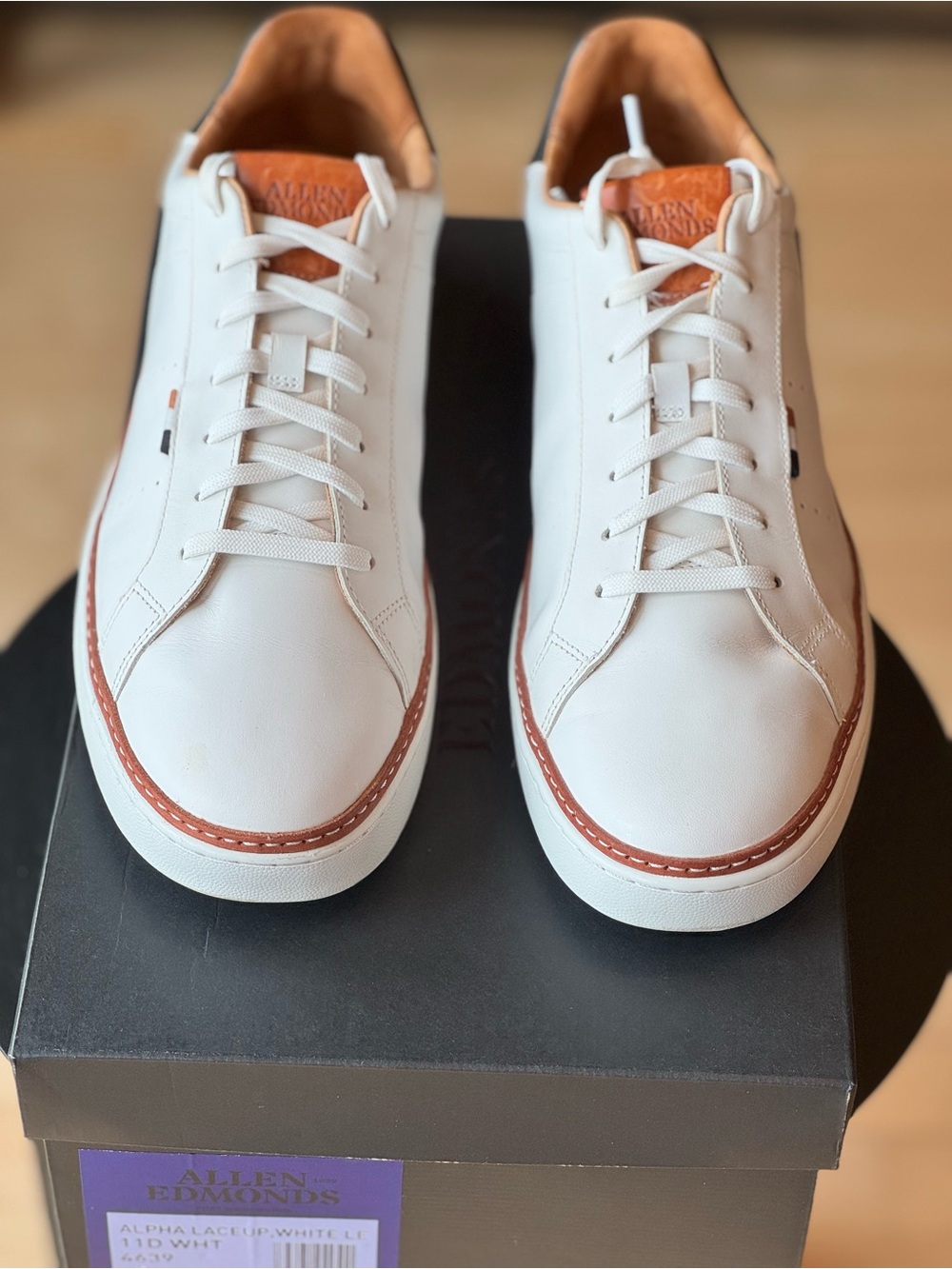 Allen Edmonds White Leather Sneakers with Brown Trim